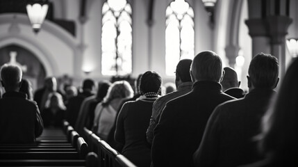 An Easter Sunday church service with a choir singing and congregation participating. - obrazy, fototapety, plakaty