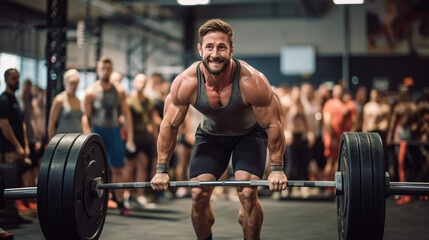 An intense CrossFit competition in a well-equipped gym. - obrazy, fototapety, plakaty