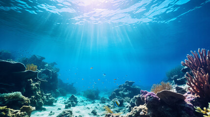 Fototapeta na wymiar An underwater scuba diving adventure in a coral reef.