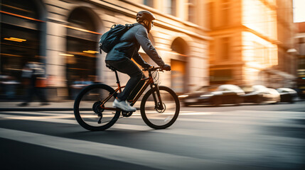 An urban cyclist navigating the busy streets of a city.