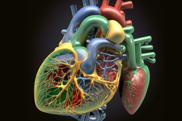 Disorder causing heart muscle failure; Healthy heart anatomy with swollen chamber. Generative AI