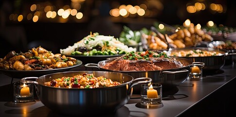 Buffet dishes in the restaurant in close-up. Generated by AI.