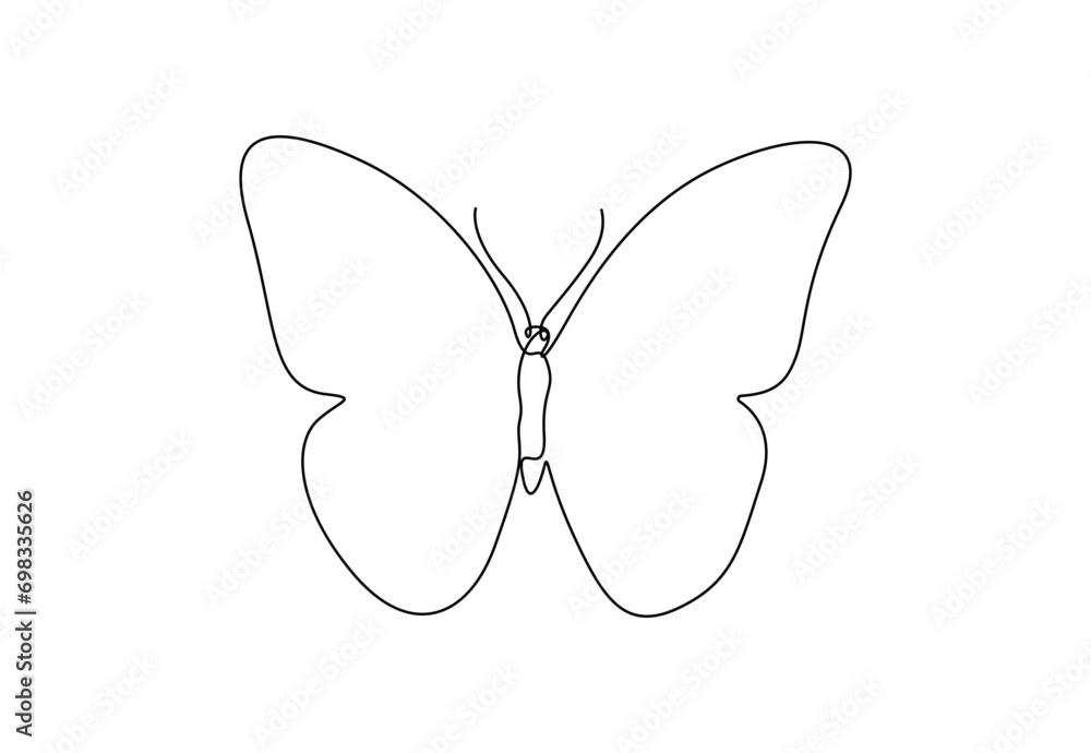 Poster continuous single line drawing of butterfly. isolated on white background vector illustration. pro v
