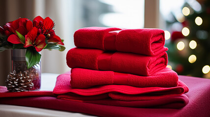 Christmas gift set, blanket, towel and home decor textiles as holiday present for English countryside cottage