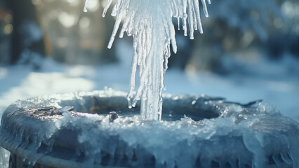 Water Fountain Covered with Ice and Snow on a Winter Day - obrazy, fototapety, plakaty