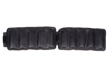 leg weight brace and exercise practice isolated on white background