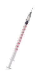 New medical insulin syringe with needle isolated on white