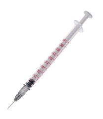 New medical insulin syringe with needle isolated on white