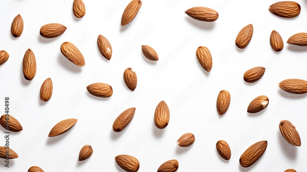 Wall mural portrait almond nuts isolated on white background ai generative - Wall murals