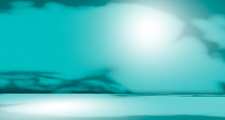 Teal Background Abstract Shadow Gradient Room Studio Product Floor Wall Green Overlay Leaf blur...
