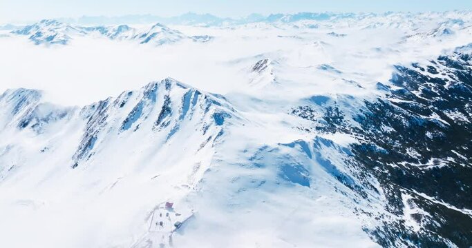 amazing aerial snow mountain range landscape of Jiajin mountain in Sichuan China