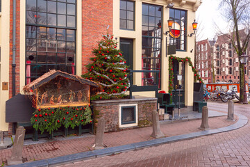 Typical dutch houses with Christmas decoration, Holland, Netherlands.