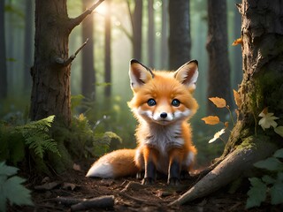 close up Fox in green forest.