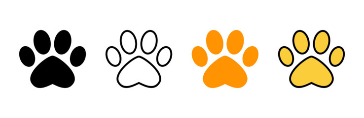 Paw icon set vector. paw print sign and symbol. dog or cat paw - obrazy, fototapety, plakaty