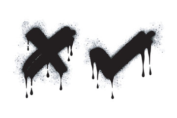 collection of Spray painted graffiti check mark in black over white. X symbol. isolated on white background. vector illustration