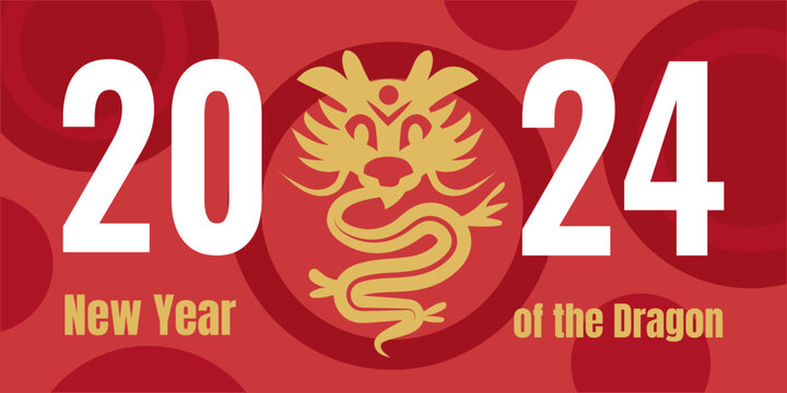 Drawn greeting banner for Chinese New Year 2024 with dragon
