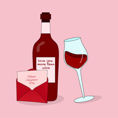 Fototapeta na wymiar Love you more than wine happy valentines day bottle of wine