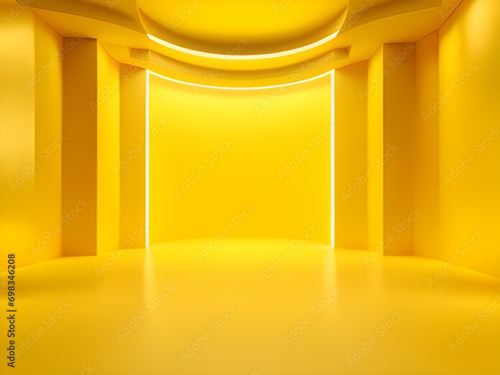 Poster empty room interior design or yellow pedestal display on vivid background with blank stand. blank st