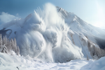 Mountain's Fury: Majestic Avalanche in the Winter Alps, Generative AI illustration