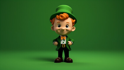 leprechaun on green background with copy space, Saint Patrick's Day