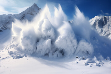 Fototapeta na wymiar Mountain's Fury: Majestic Avalanche in the Winter Alps, Generative AI illustration