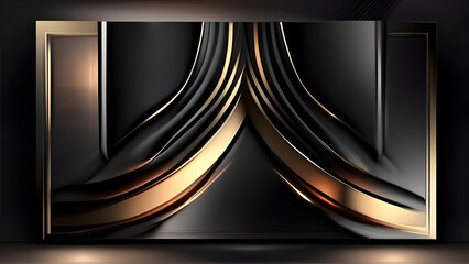 Black Golden Stage Royal Awards Graphics Background. Glowing Lines Elegant Shine Modern Spotlight. Luxury Premium Corporate Template. Abstract trophy Certificate Banner.