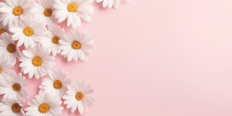 Fototapeta na wymiar Spring flowers chamomile. Bouquet of flowers on pastel background. Valentine's Day, Easter, Birthday, Happy Women's Day, Mother's Day. Flat lay, top view, copy space for text