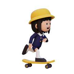 3D girl character ride skateboard