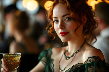 Redhead Elegance at Cocktail Party