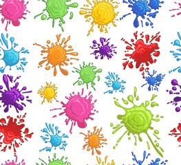 Paint splashes background. Colorful splatters seamless pattern. Vector seamless watercolor pattern. Creative art design for textile wrapping paper wallpaper.