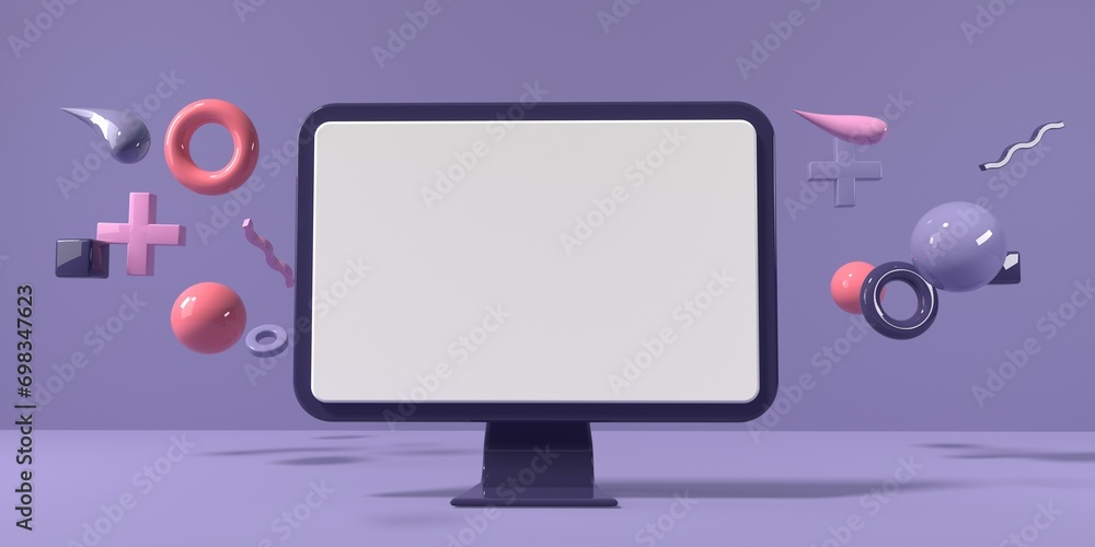 Poster desktop computer with blank screen - 3d render