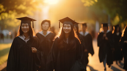 Obraz premium group of asian students at graduation