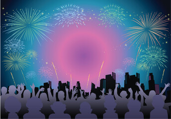 illustration of a fire work on New Year celebration night.  Happy New Year illustration for 2024