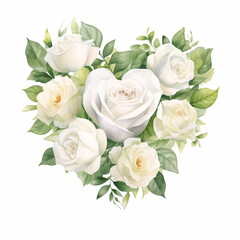 薔薇でできた結婚式のハート　水彩イラスト　白背景