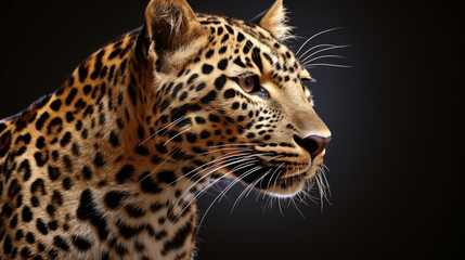 Leopard. Portrait of leopard standing a looking away proudly, Panthera pardus. AI Generative