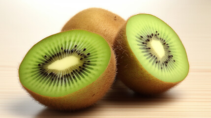 Ripe whole kiwi fruit and half kiwi fruit isolated on white background. AI Generative