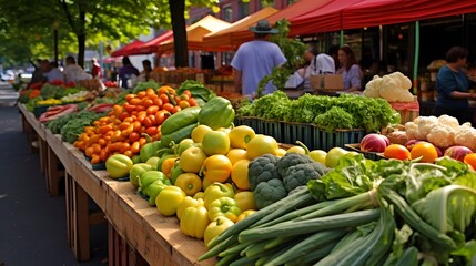 Farmers' Markets: A bustling farmers' market with colorful stalls filled with fresh produce and...