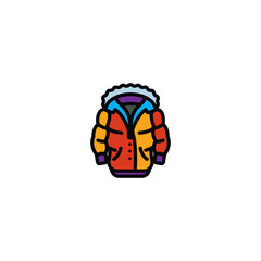 Original vector illustration. The badge of a puffed warm winter jacket with a hood.