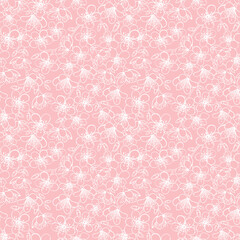 Vector pink small cherry blossom sakura flowers seamless pattern background texture.
