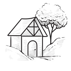 village house handdrawn illustration