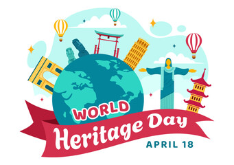 World Heritage Day Vector Illustration on 18 April for Commemorative Monuments and Sites from Various Countries in Flat Background