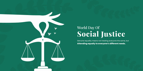 World Day of Social Justice, banner, poster, social media post, vector illustration, awareness, 20 February, observance, banner, brochure, flyer, stop racism, humanity, equality, diversity, inclusion