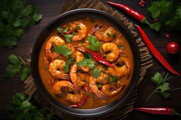 Shrimp curry with coriander leaves 