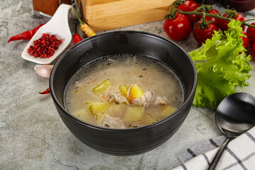 Homemade chicken soup with vegetables