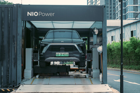 SHENZHEN, CHINA - November 30, 2023: NEO Power Car Charging Station replaces battery for electric car
