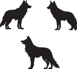 A Set of black silhouette of a dog on a white background.