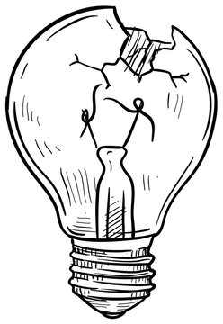 broken lightbulb handdrawn illustration