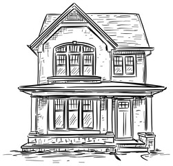 western wood house handdrawn illustration