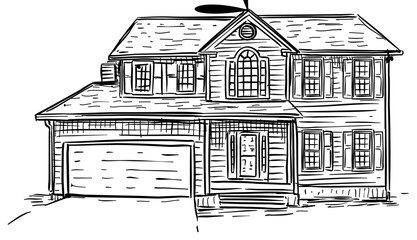 western wood house handdrawn illustration