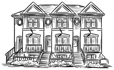 American luxury home handdrawn illustration